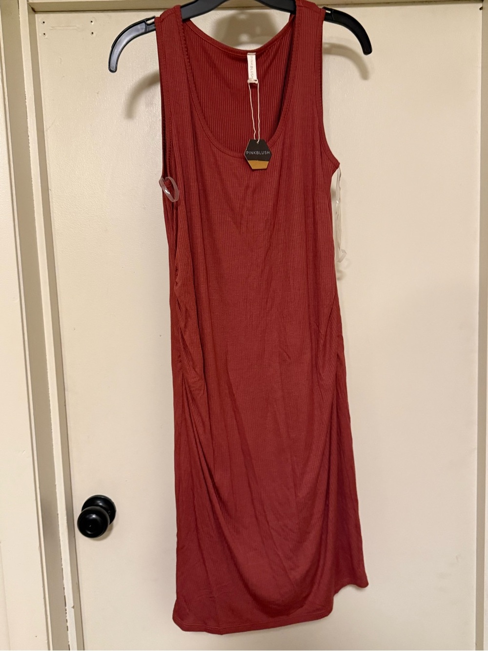 Pinkblush Ribbed Tank Midi Dress - Rust